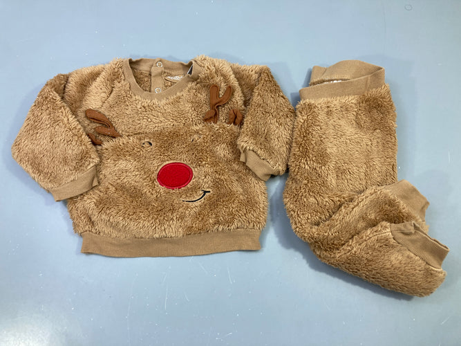 Ensemble 2pcs sweat + pantalon camel sherpa renne nez rouge, moins cher chez Petit Kiwi