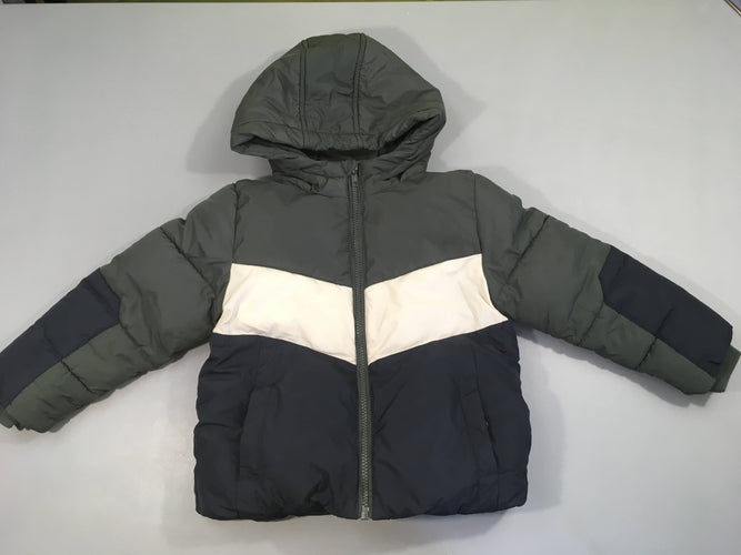 Doudoune bleu/blanc/gris doublé polar à capuche, moins cher chez Petit Kiwi
