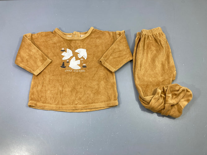 Pyjama 2pcs éponge moutarde oiseaux "Little wild birds", bas à pieds, moins cher chez Petit Kiwi