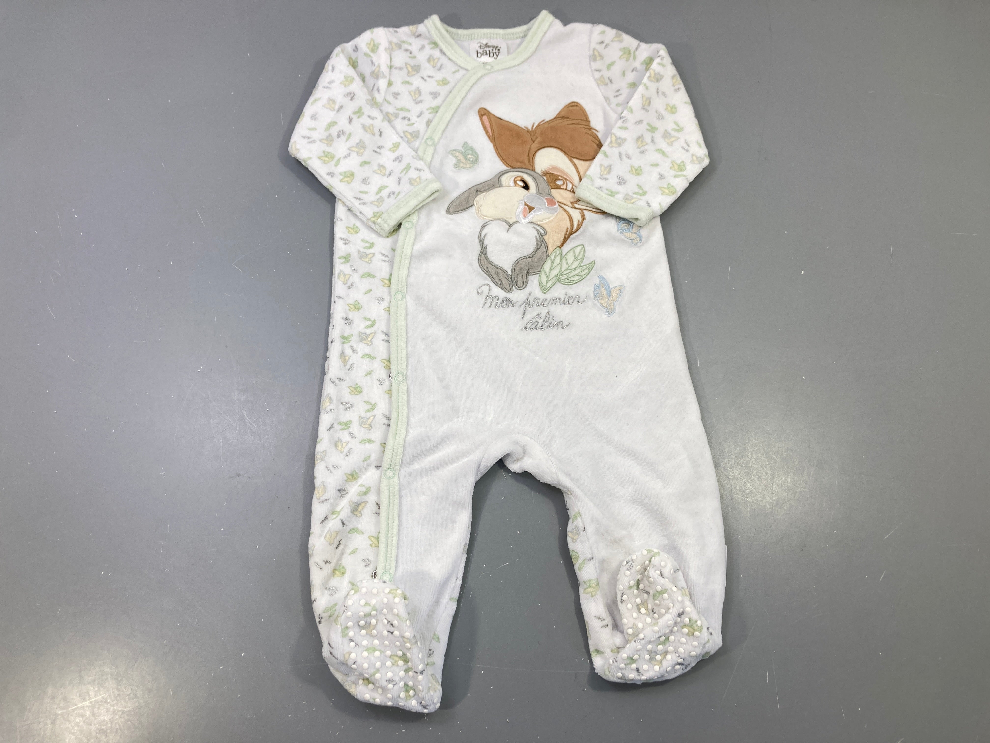 Pyjama velours blanc Panpan brodé, feuilles vertes 