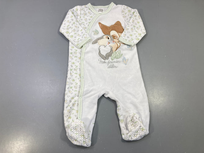 Pyjama velours blanc Panpan brodé, feuilles vertes "Mon premier câlin", moins cher chez Petit Kiwi