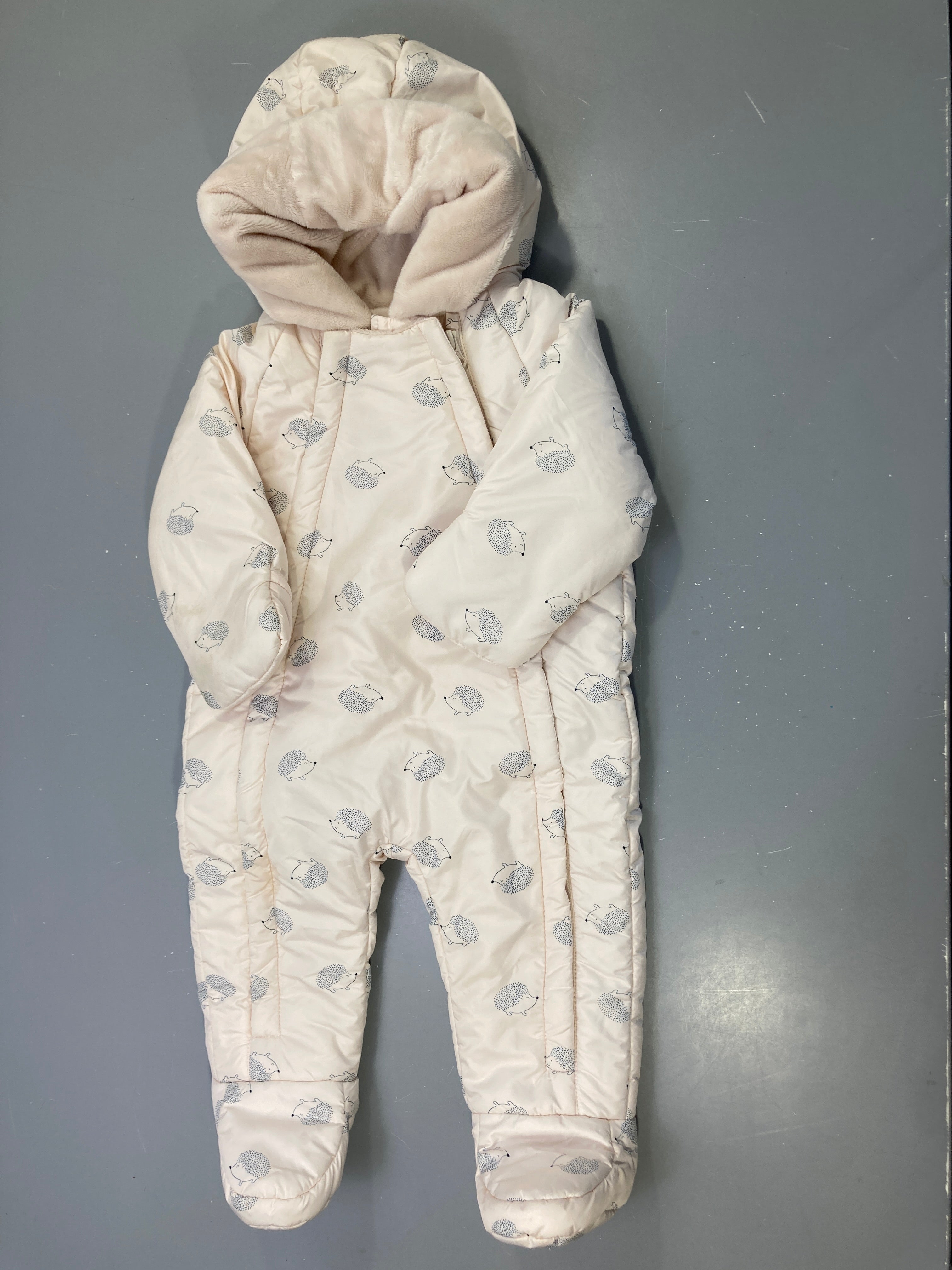 Combinaison pilote zippée écru hérissons, capuche doublée, pieds et moufles