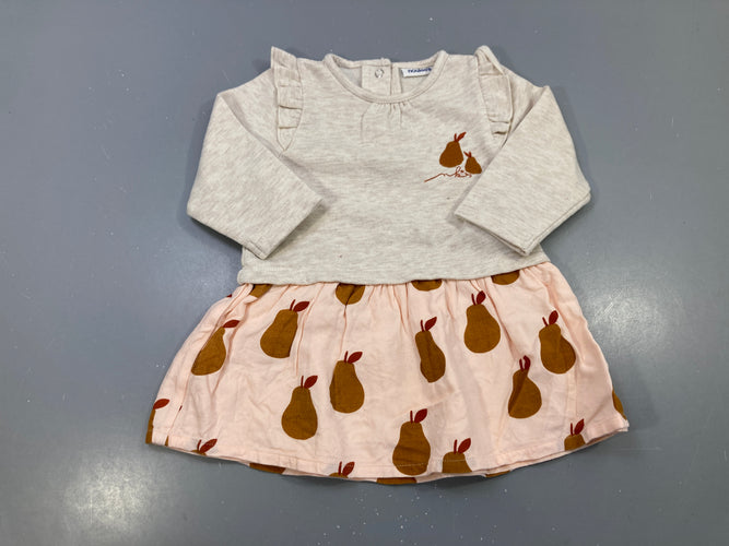 Robe m.l beige chiné, jupe rose poires, volants épaules, moins cher chez Petit Kiwi