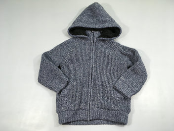 Gilet zippé à capuche bleu chiné gris doublé peluche