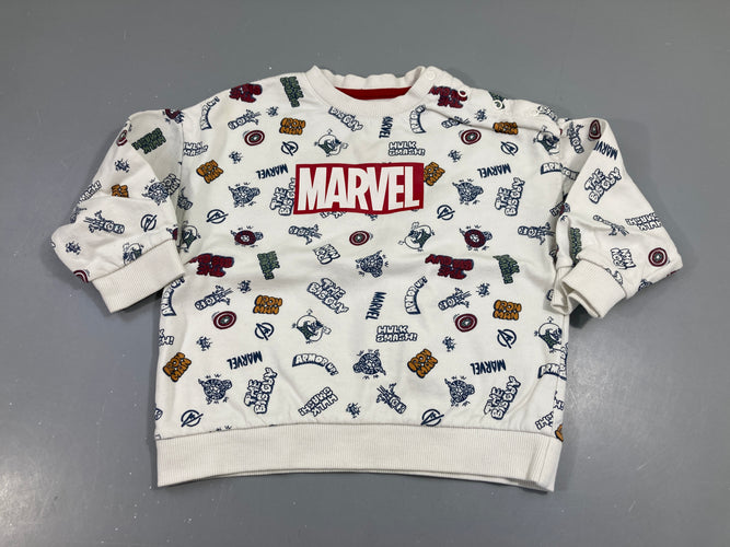 Sweat blanc motifs MARVEL, moins cher chez Petit Kiwi