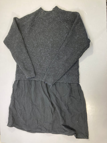 Robe m.l noire haut maille col montant, jupe gaze, moins cher chez Petit Kiwi