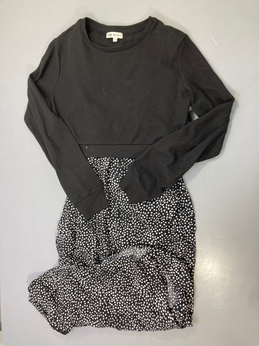 Robe m.l allaitement noire haut gaufré, jupe noire pois blancs boutonnée, moins cher chez Petit Kiwi