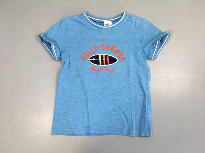 T-shirt m.c bleu flammé Hello Summer-Légèrement bouloché, moins cher chez Petit Kiwi