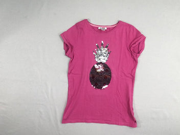 T-shirt m.c rose vif ananas sequins réversibles