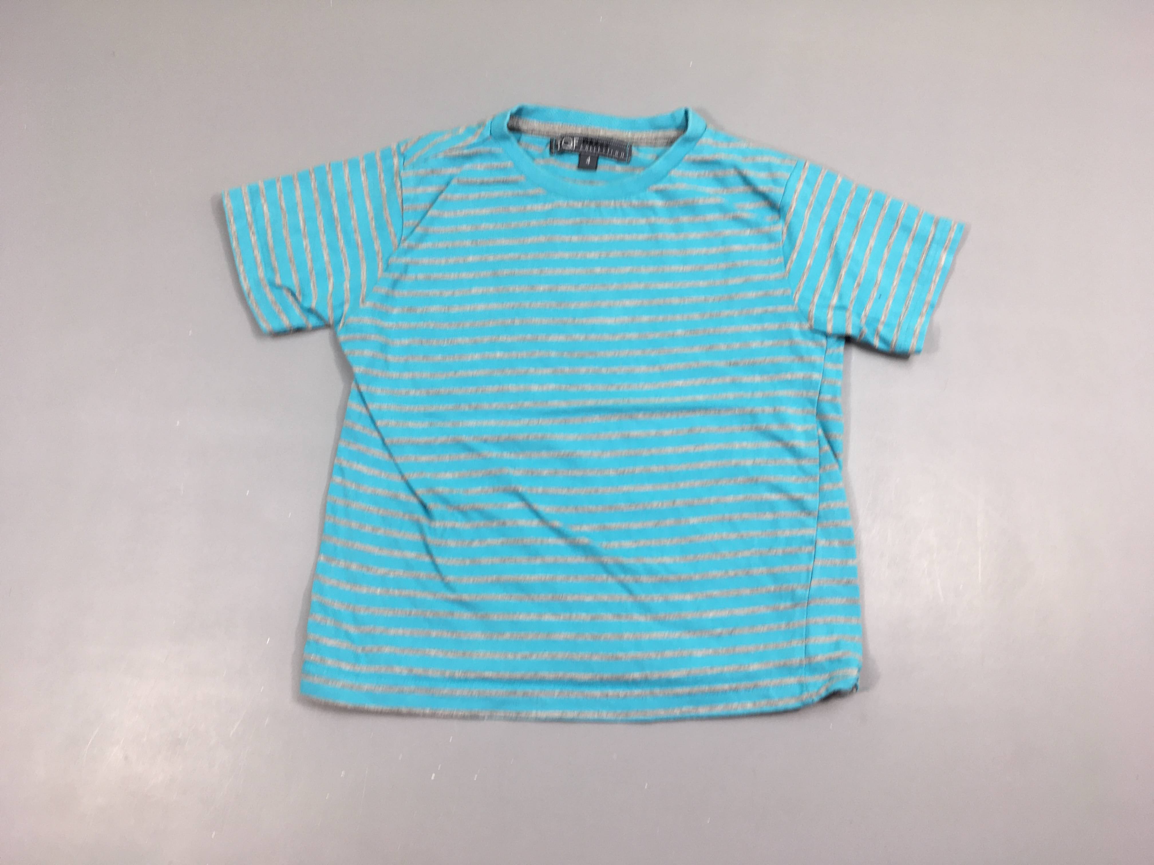 T-shirt m.c bleu rayé gris chiné-Légèrement bouloché