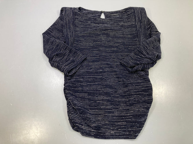 Blouse m.l bleu marine rayé blanc texturé, côtés froncés, moins cher chez Petit Kiwi