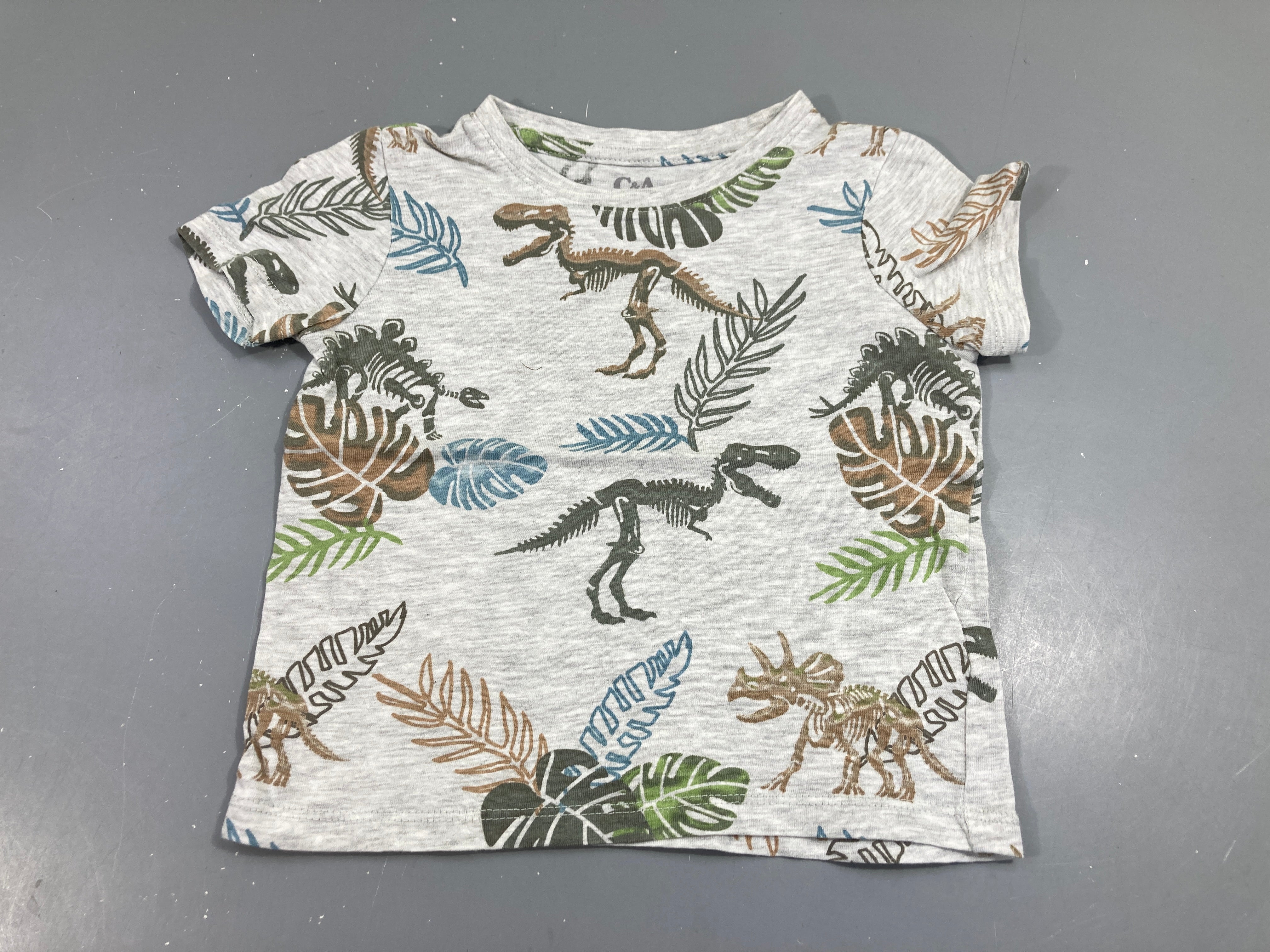 T-shirt m.c gris dinosaures bruns/kaki