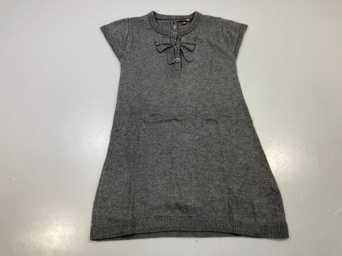 Robe pull m.c gris anthracite, nœud et boutons devant, 15% laine, moins cher chez Petit Kiwi