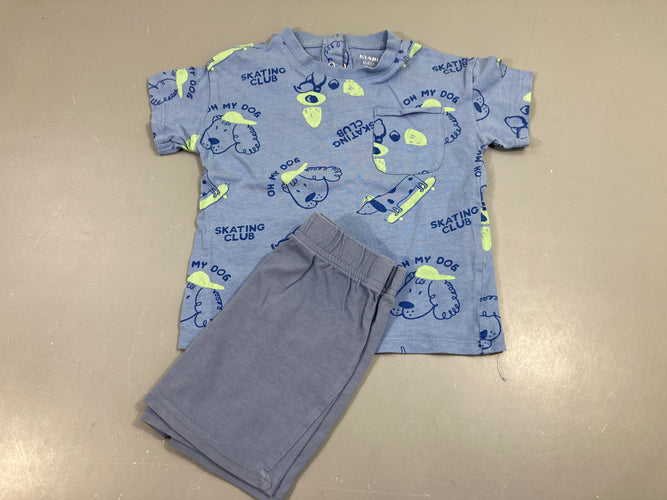 Ensemble T-shirt m.c +short bleu, skating club, moins cher chez Petit Kiwi
