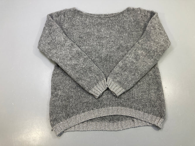 Pull gris chiné grosse maille, bords pailletés argent, laine?, moins cher chez Petit Kiwi