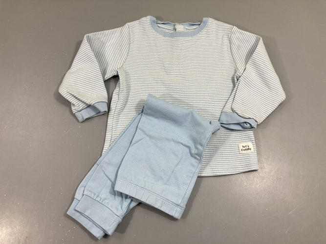 Ensemble T-shirt m.l bleu ligné blanc, pantalon bleu clair, moins cher chez Petit Kiwi