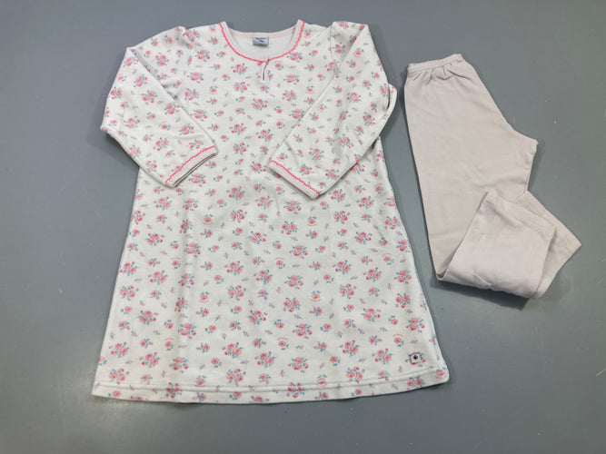 Chemise de nuit velours écru roses + legging rose pâle, moins cher chez Petit Kiwi