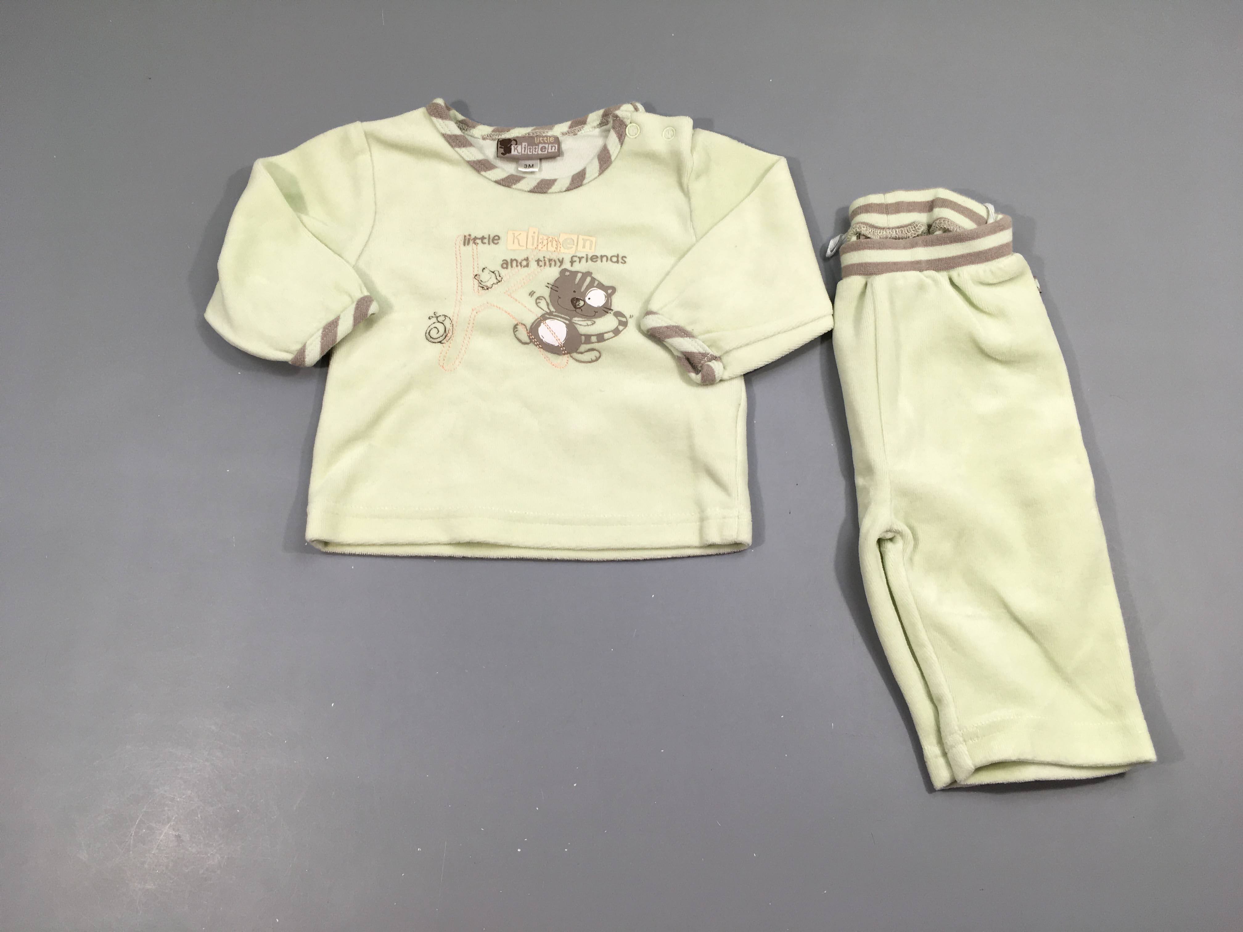 Pyjama 2pcs velours vert chat