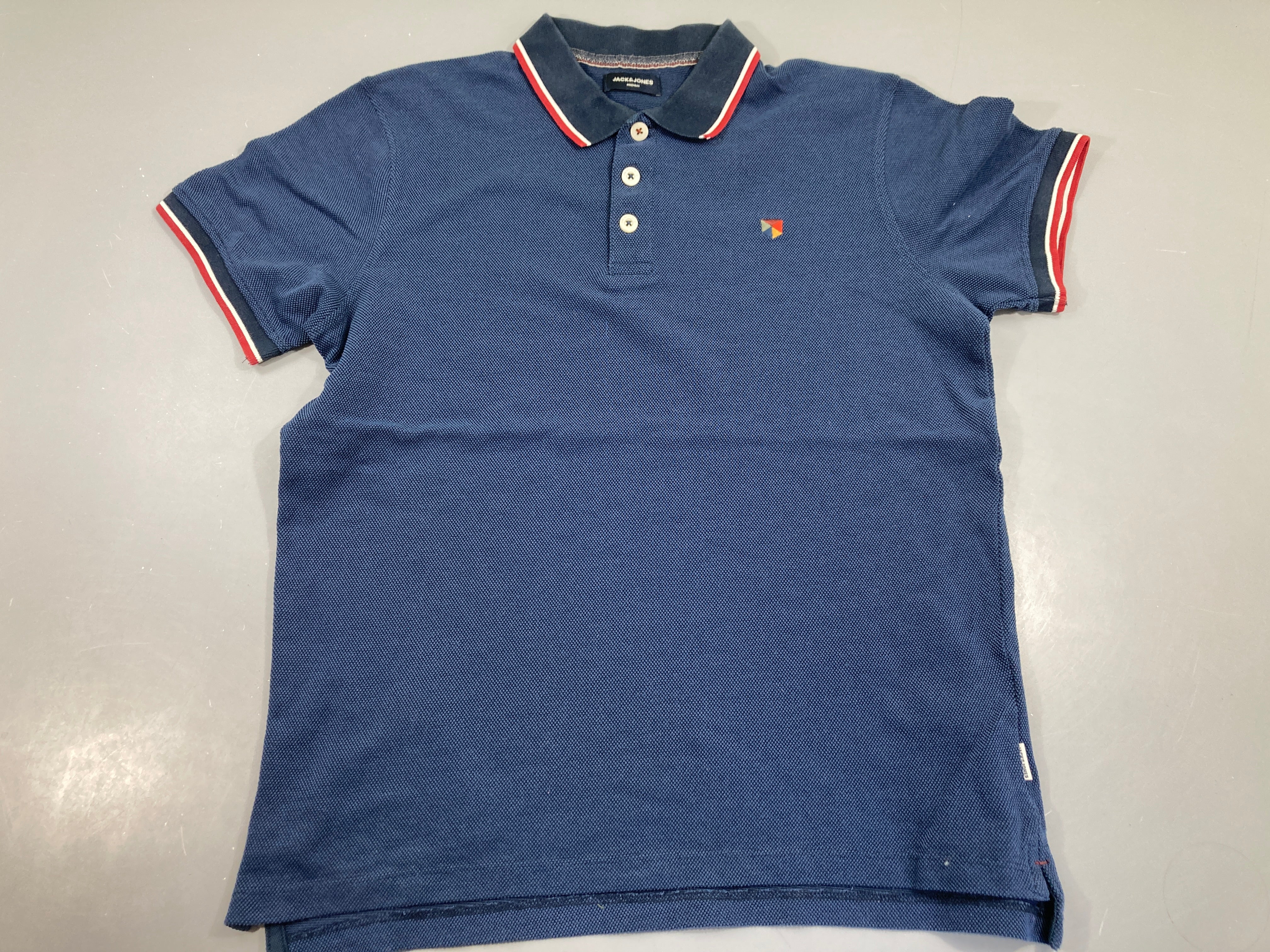 Polo m.c bleu foncé,col bleu/blanc/rouge