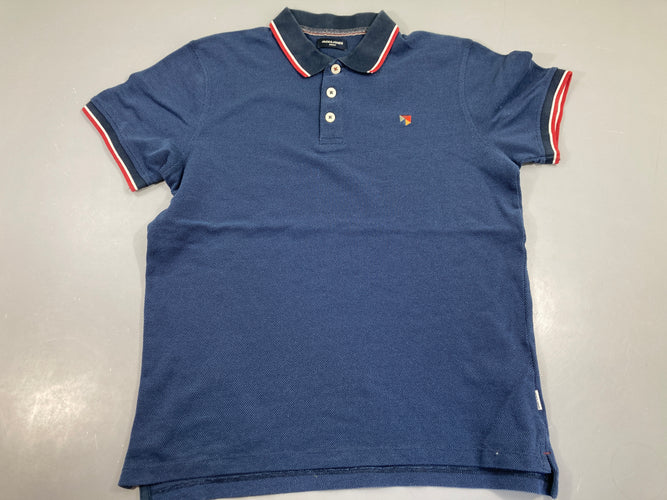 Polo m.c bleu foncé,col bleu/blanc/rouge, moins cher chez Petit Kiwi