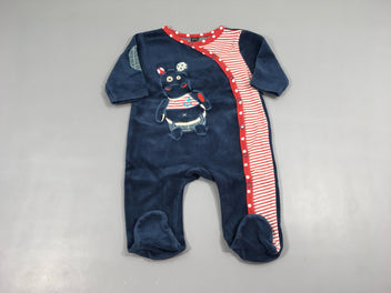 Pyjama velours bleu foncé/rouge, Hippipos l'hippopotame, les Déglingos