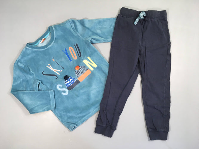 Pyjama 2pcs velours-jersey bleu-bleu foncé  Ski you, moins cher chez Petit Kiwi