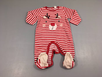 Pyjama velours rouge rayé blanc renne Noël