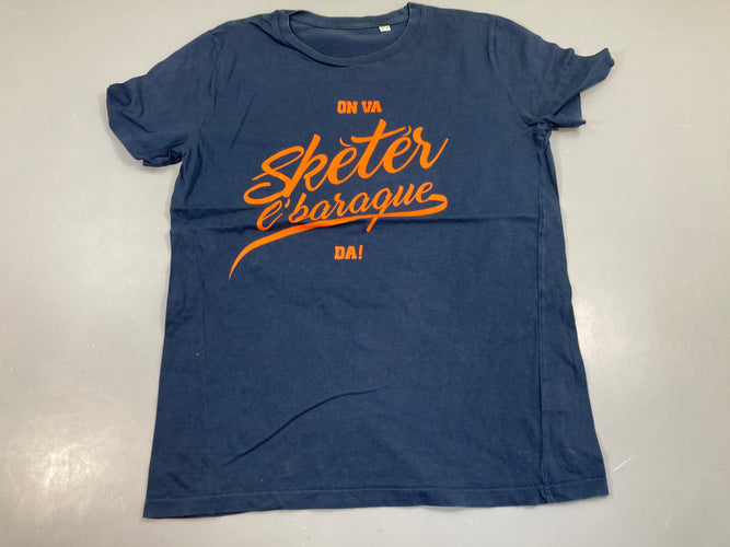 T-shirt m.c bleu foncé, on va sketer l'baraque, moins cher chez Petit Kiwi