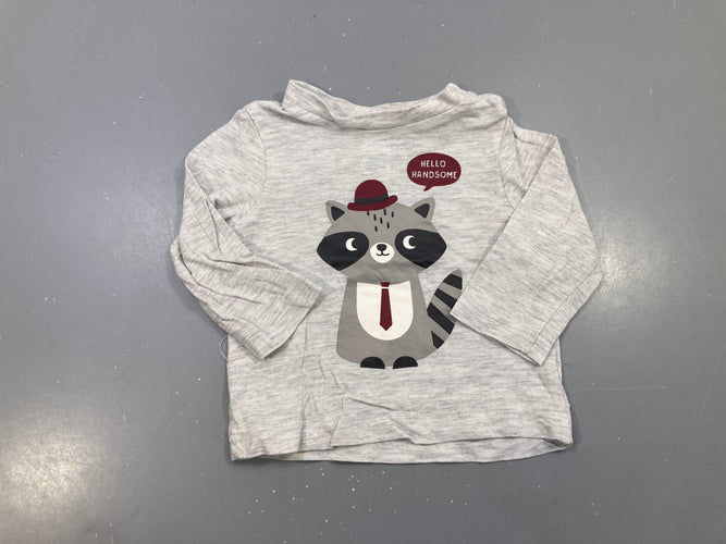 T-shirt m.l gris chiné raton laveur "Hello handsome", moins cher chez Petit Kiwi