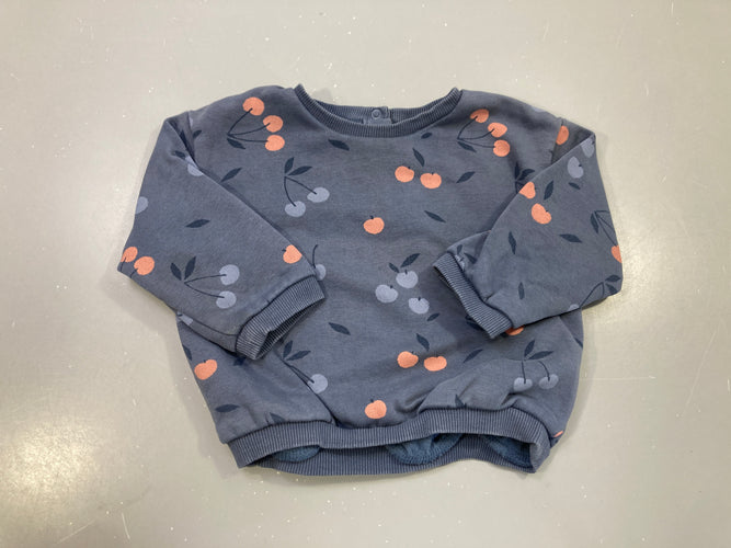 Sweat bleu gris molleton cerises corail, moins cher chez Petit Kiwi