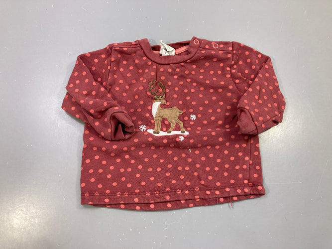 Sweat bordeaux pois roses, renne brodé, moins cher chez Petit Kiwi