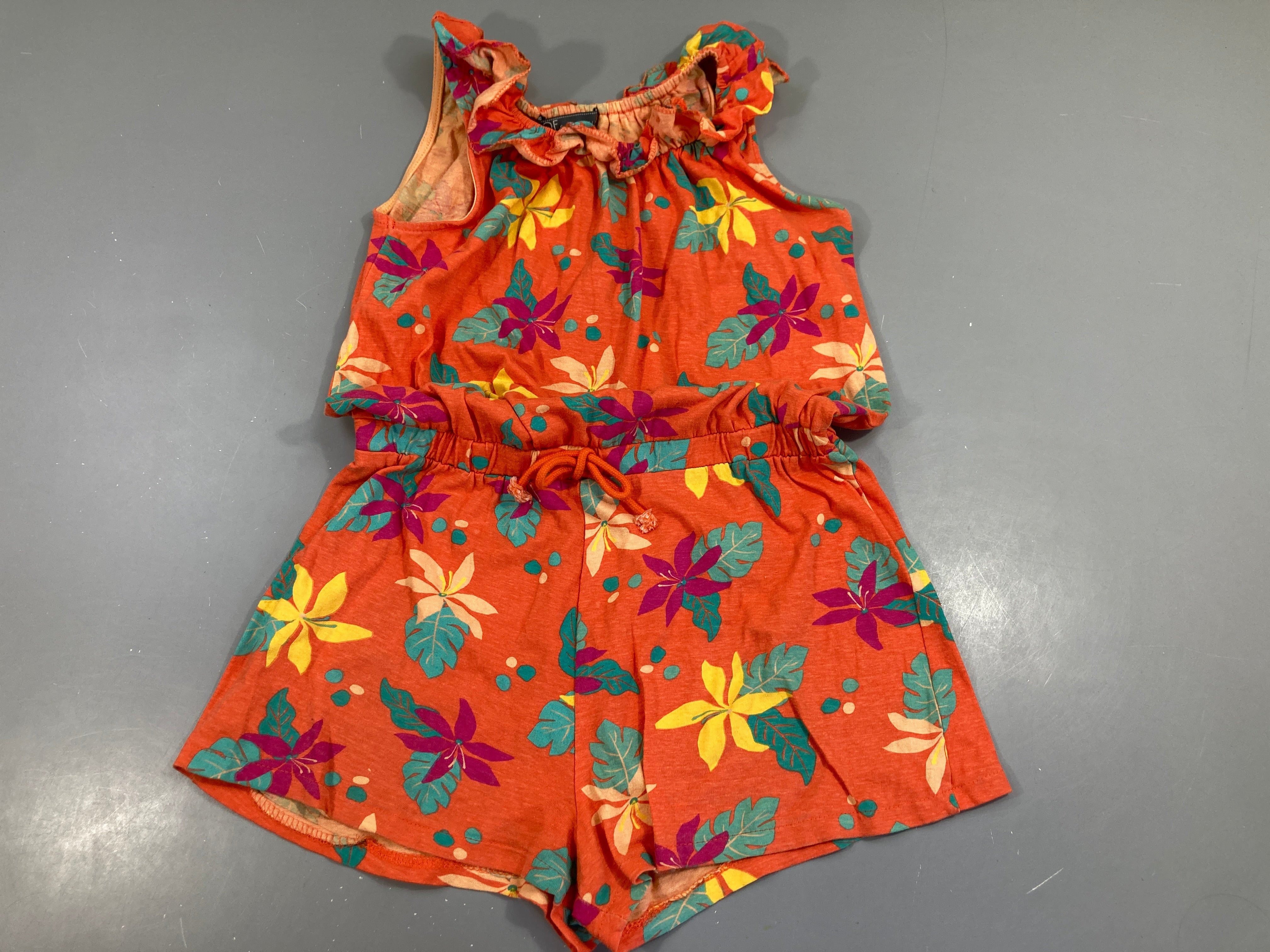 Combishort s.m jersey orange fleurs bleues/roses