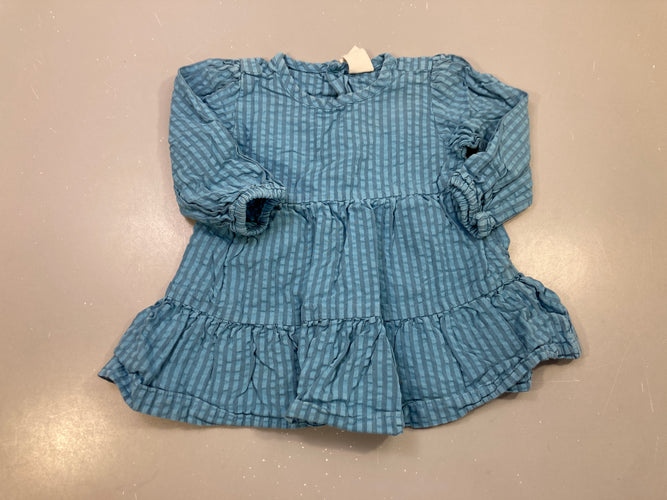 Robe m.l bleu rayé, volants, moins cher chez Petit Kiwi