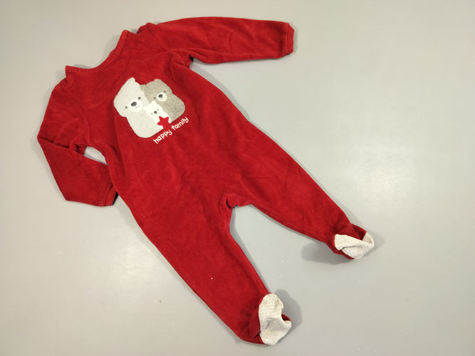 Pyjama velours rouge 3 ours "happy family", moins cher chez Petit Kiwi