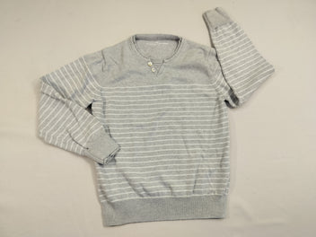 Pull gris chiné fines lignes blanches