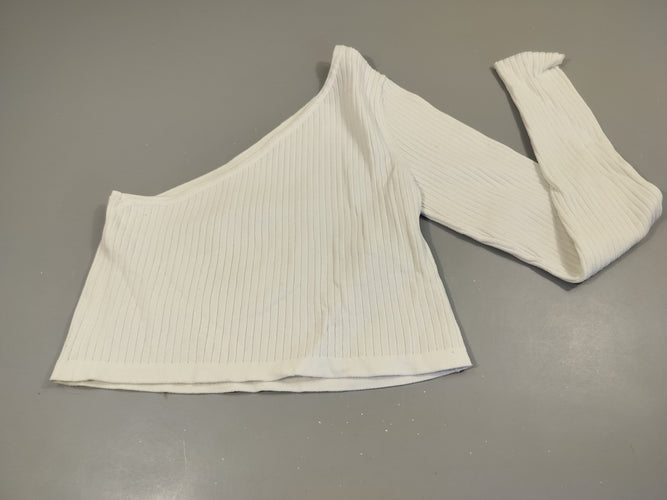 Crop top asymétrique blanc  côtelé, moins cher chez Petit Kiwi