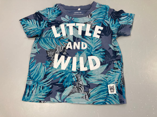 T-shirt m.c bleu feuilles Little, moins cher chez Petit Kiwi