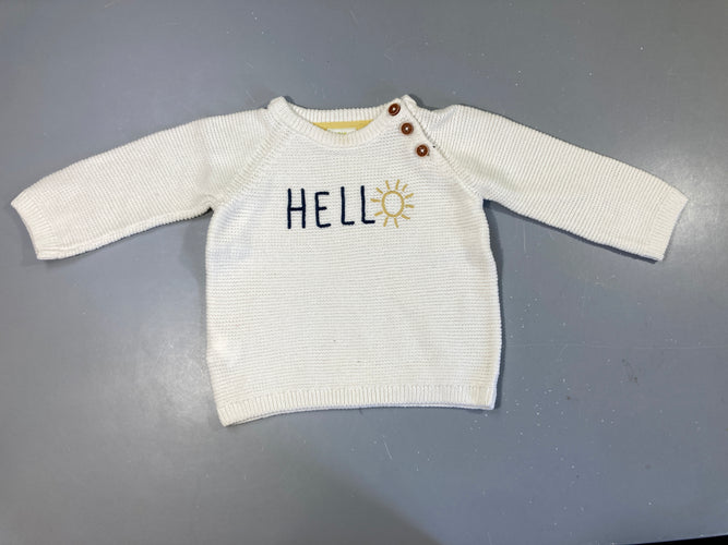Pull blanc Hello, moins cher chez Petit Kiwi