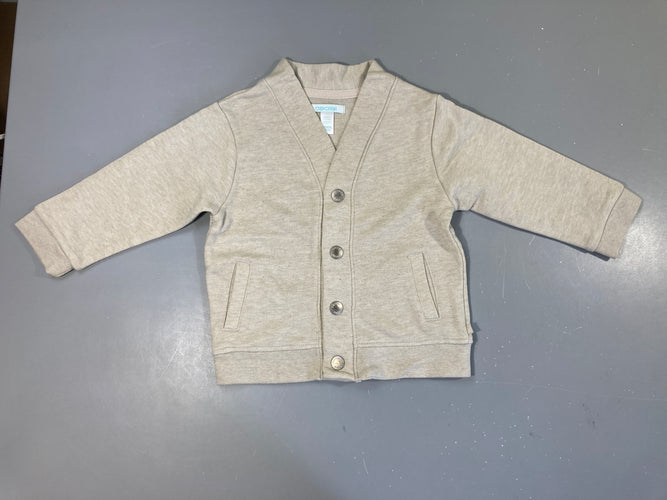 Gilet à pressions molleton beige chiné, moins cher chez Petit Kiwi