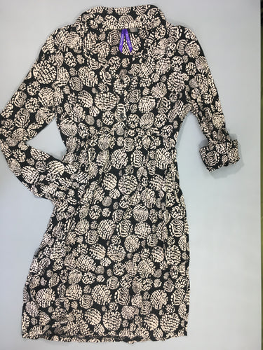 Séraphine-Robe ml ajustable noire motifs beige, moins cher chez Petit Kiwi