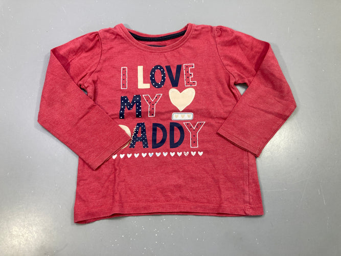 T-shirt m.l rouge chiné I love my daddy, cœurs, légèrement bouloché, moins cher chez Petit Kiwi