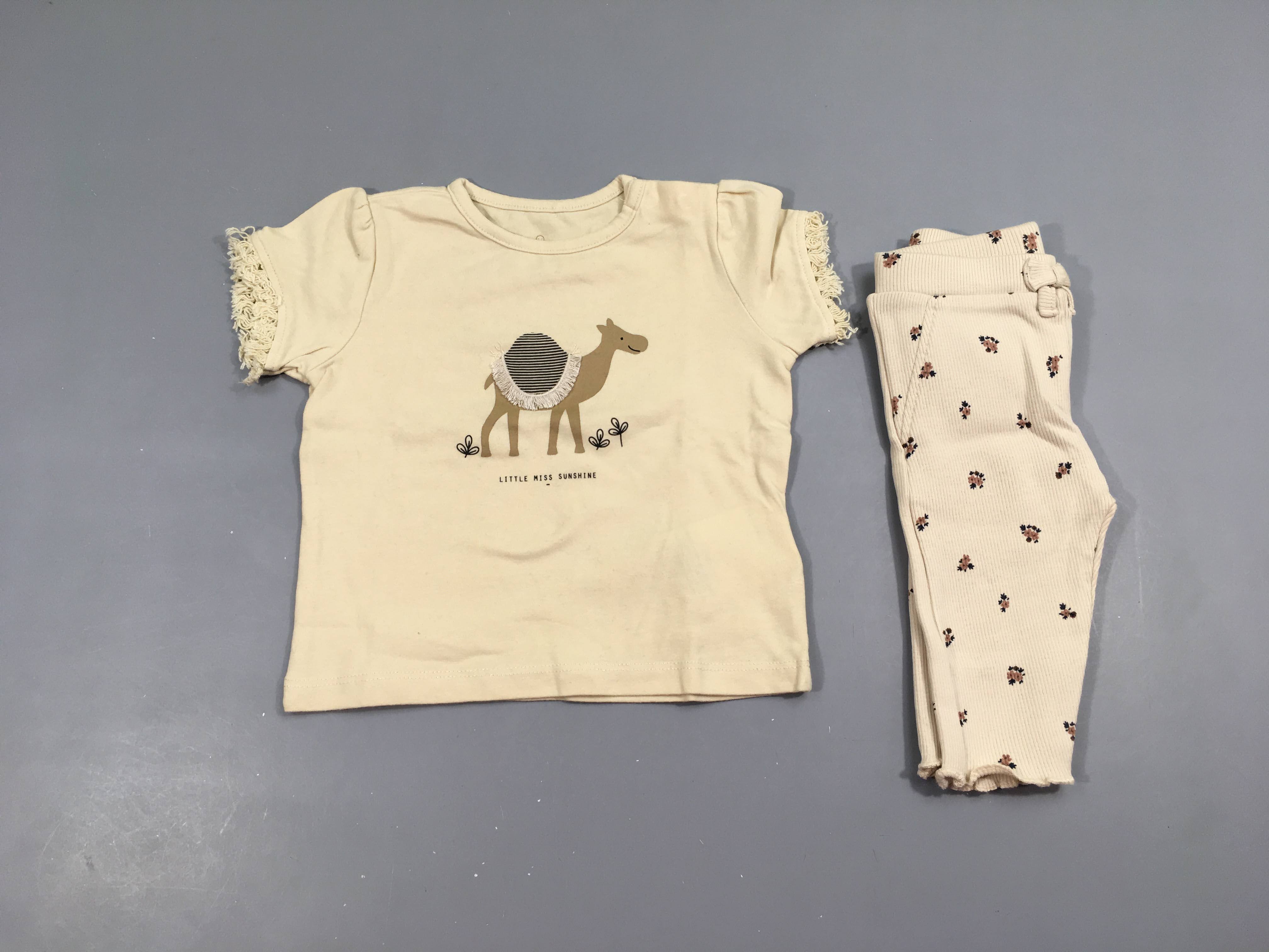 T-shirt m.l beige dromadaire relief + Pantalon molleton côtes