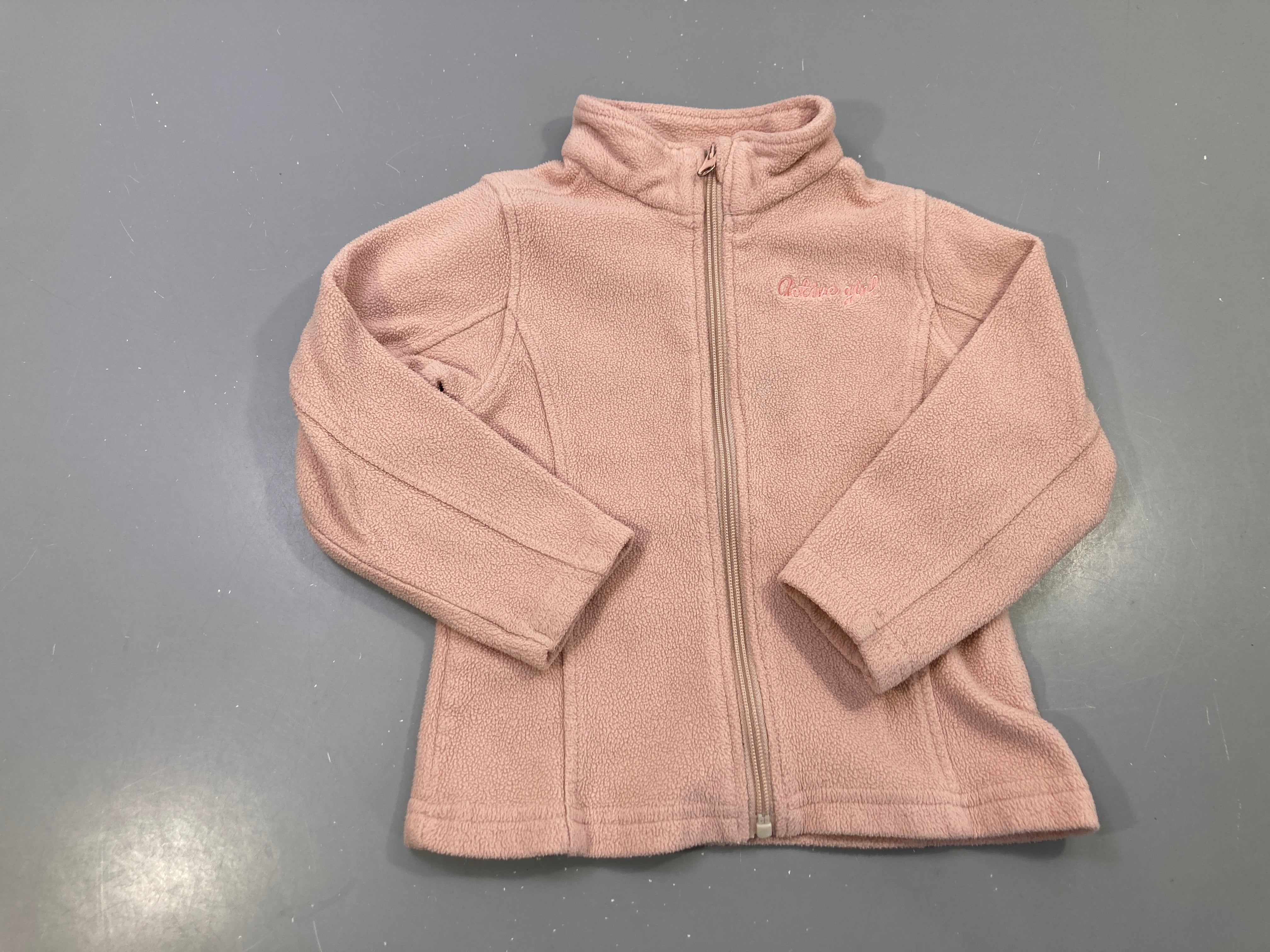 Polar zippé rose, col montant, Positive girl brodé
