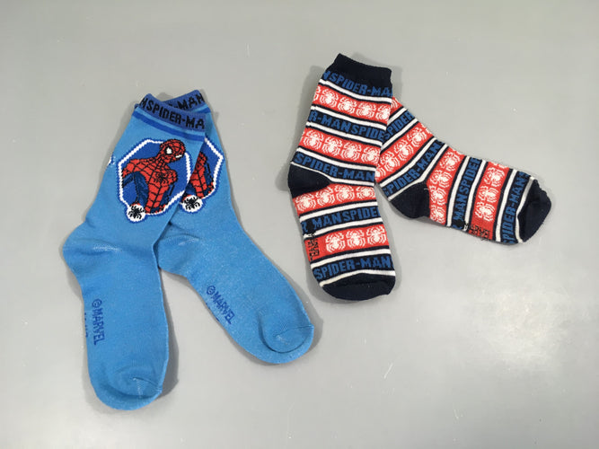 2 paires de chaussettes Spider-man, bleu, 27-30, moins cher chez Petit Kiwi