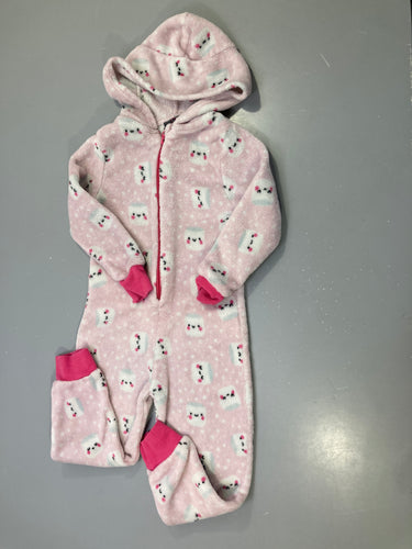 Combinaison velours zippé rose guimauve capuche, moins cher chez Petit Kiwi