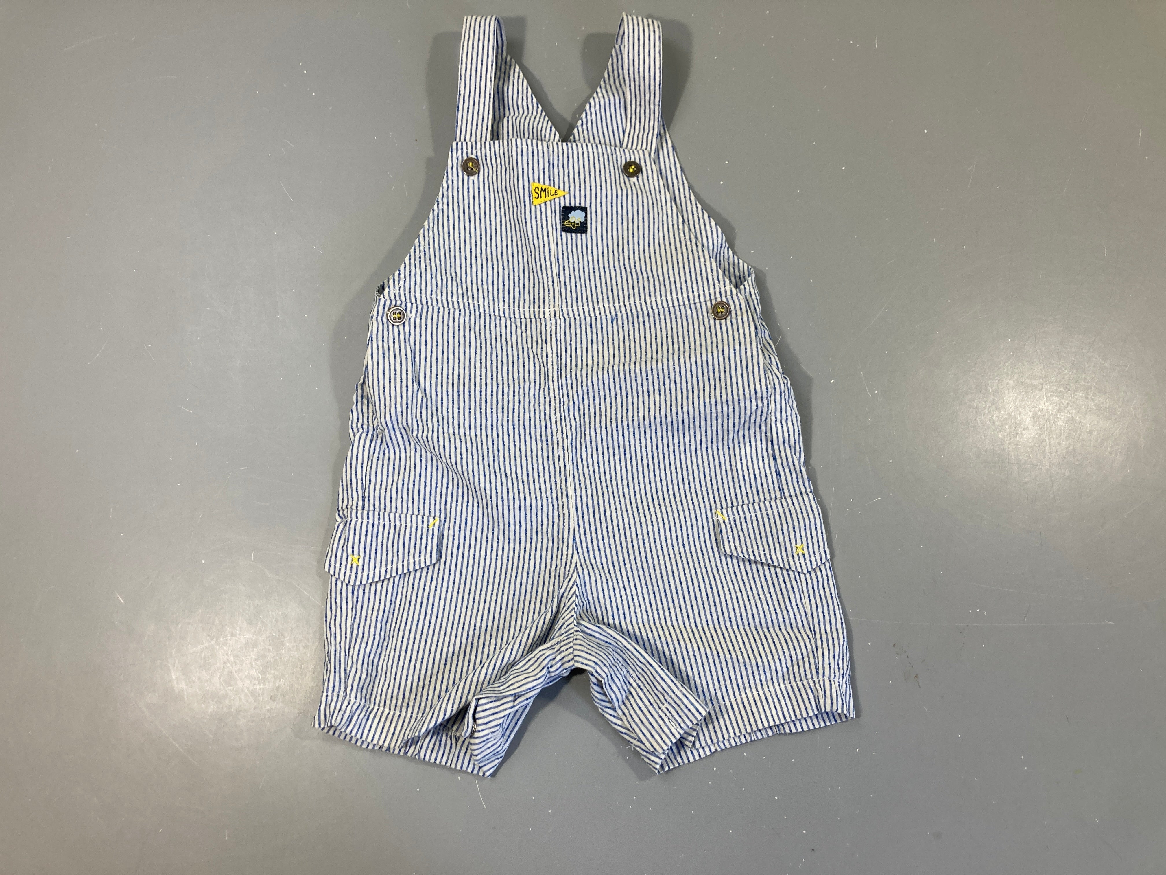 Salopette short blanc rayé bleu Smile