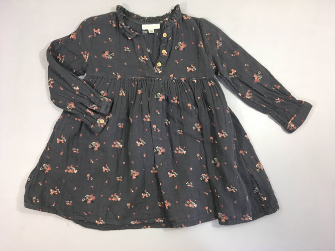 Robe m.l grise fleurs saumon légèrement boulochées, moins cher chez Petit Kiwi