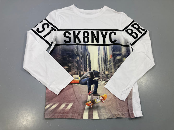T-shirt m.l blanc photo skateur New York, SK8NYC, moins cher chez Petit Kiwi