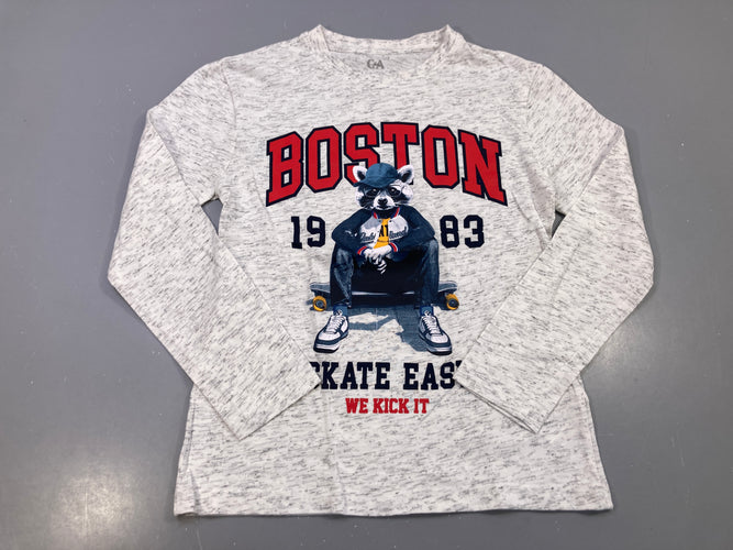 T-shirt m.l gris chiné Boston, raton laveur skateur, moins cher chez Petit Kiwi