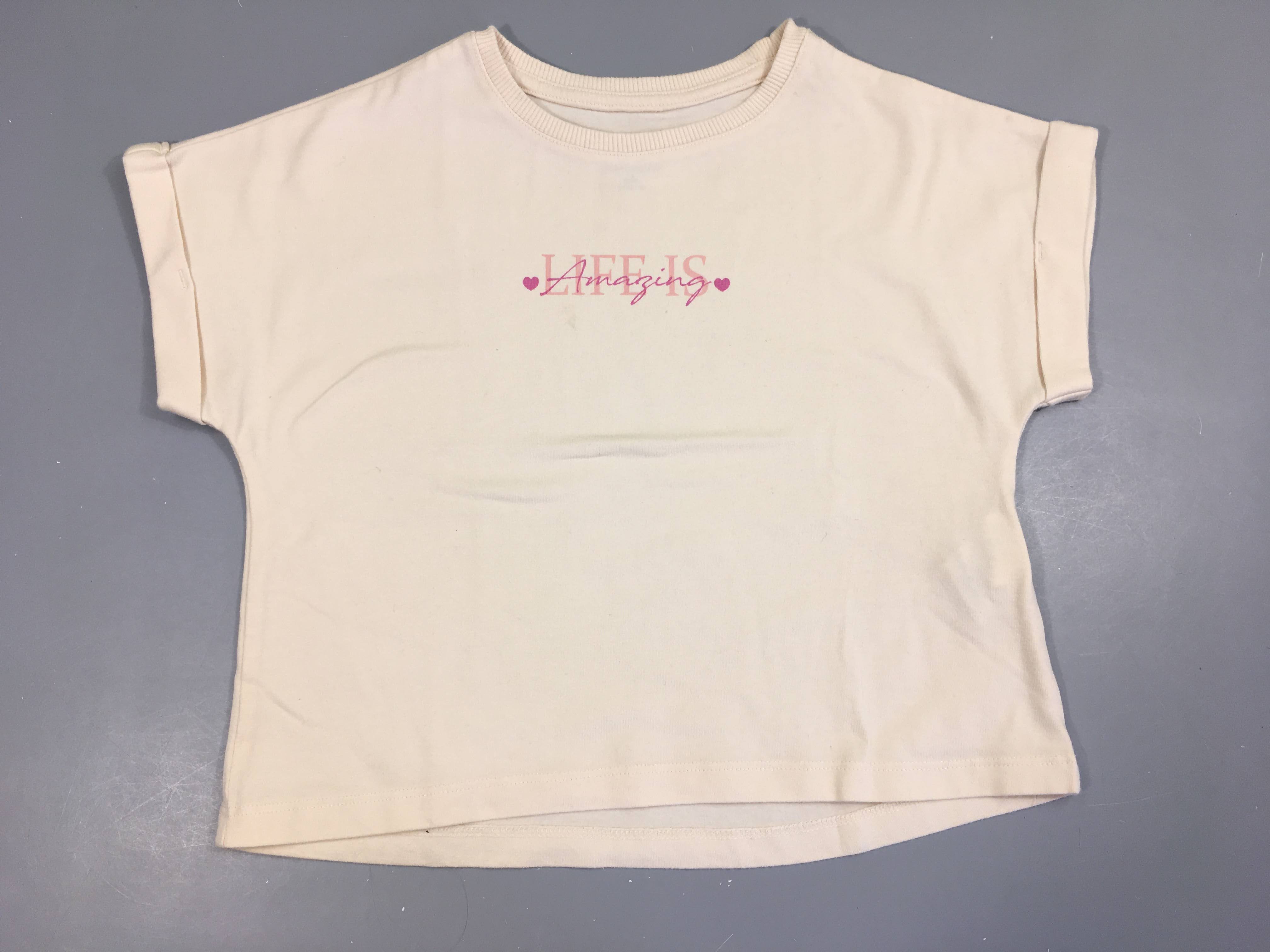 T-shirt m.c à revers beige Life-Légère tache sous lettre LI